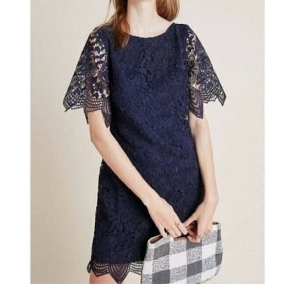 Anthropologie Navy elegant Charleston Lace Mini Dress US Sz 2 UK 6 NWOT - Picture 1 of 6